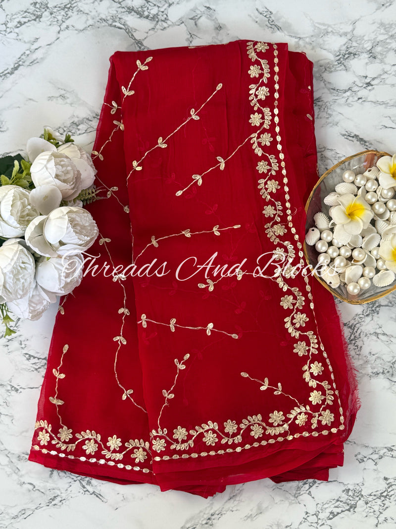 Bridal Red Pittan Jaal Saree