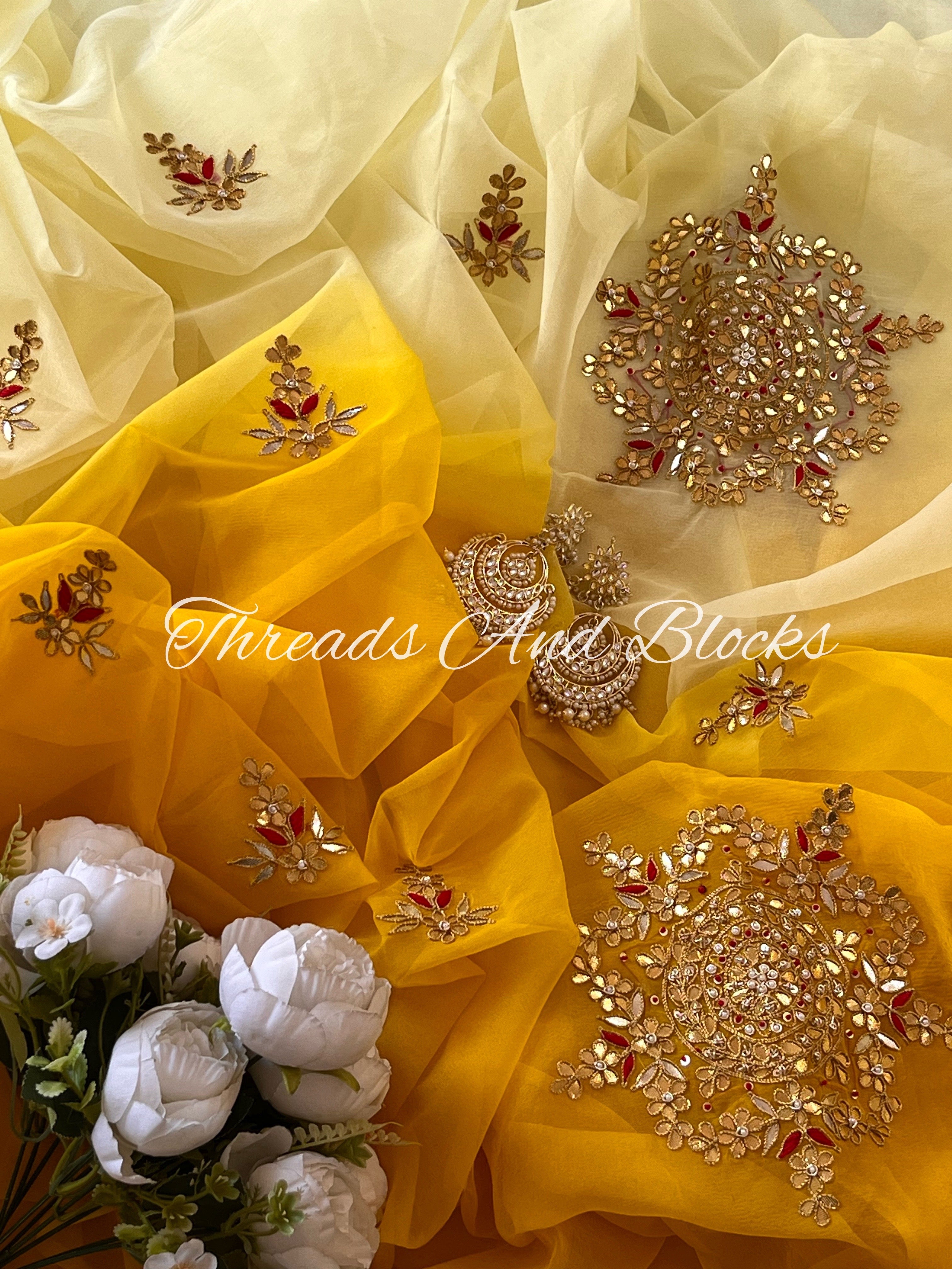 Ombré Yellow Zardosi Buta Saree