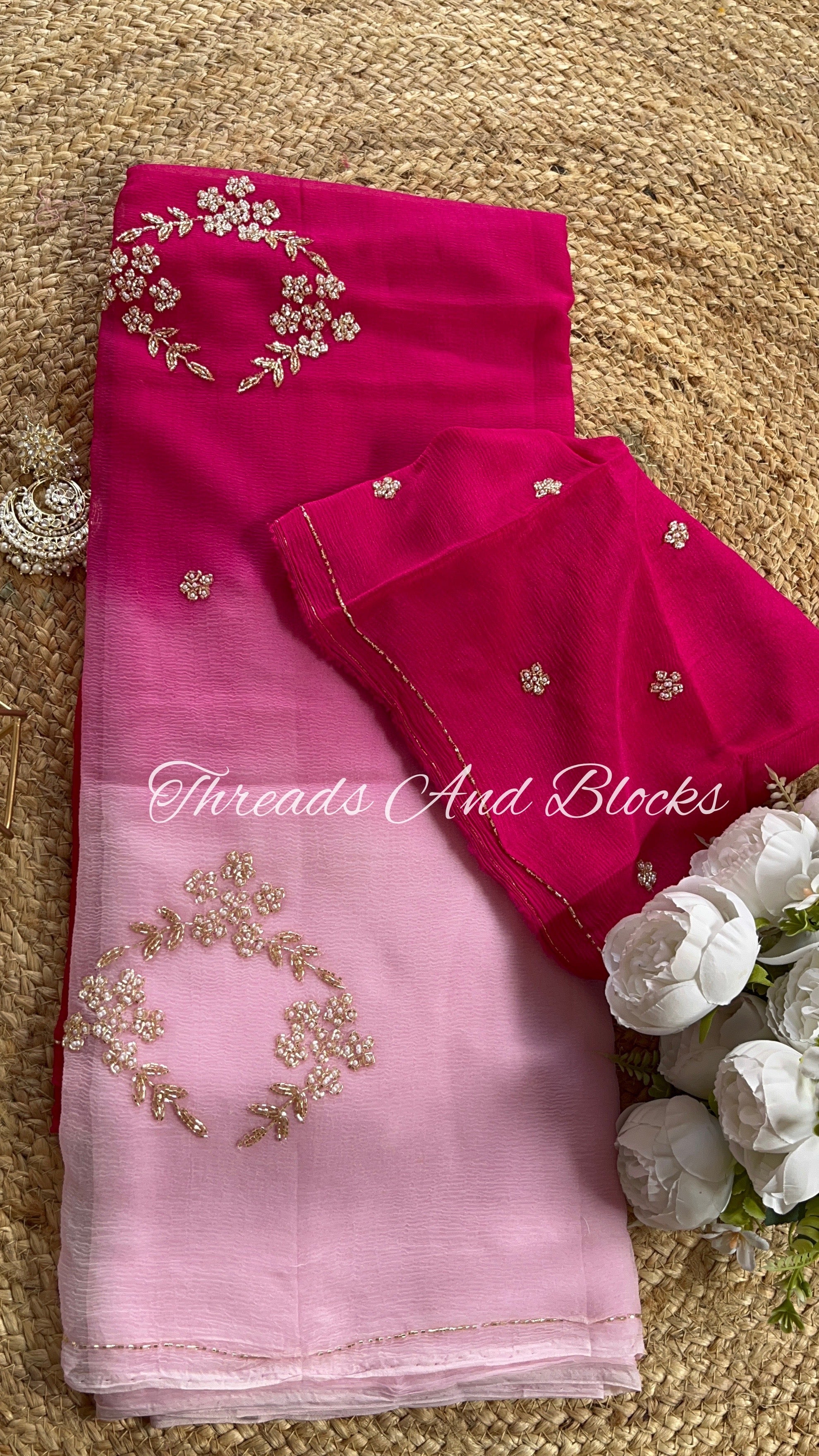 Ombré Pink Cut Daana Saree