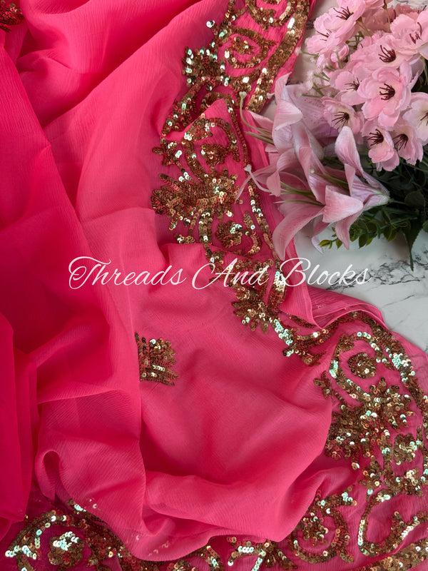 Sharbati Pink Sequin Border Saree