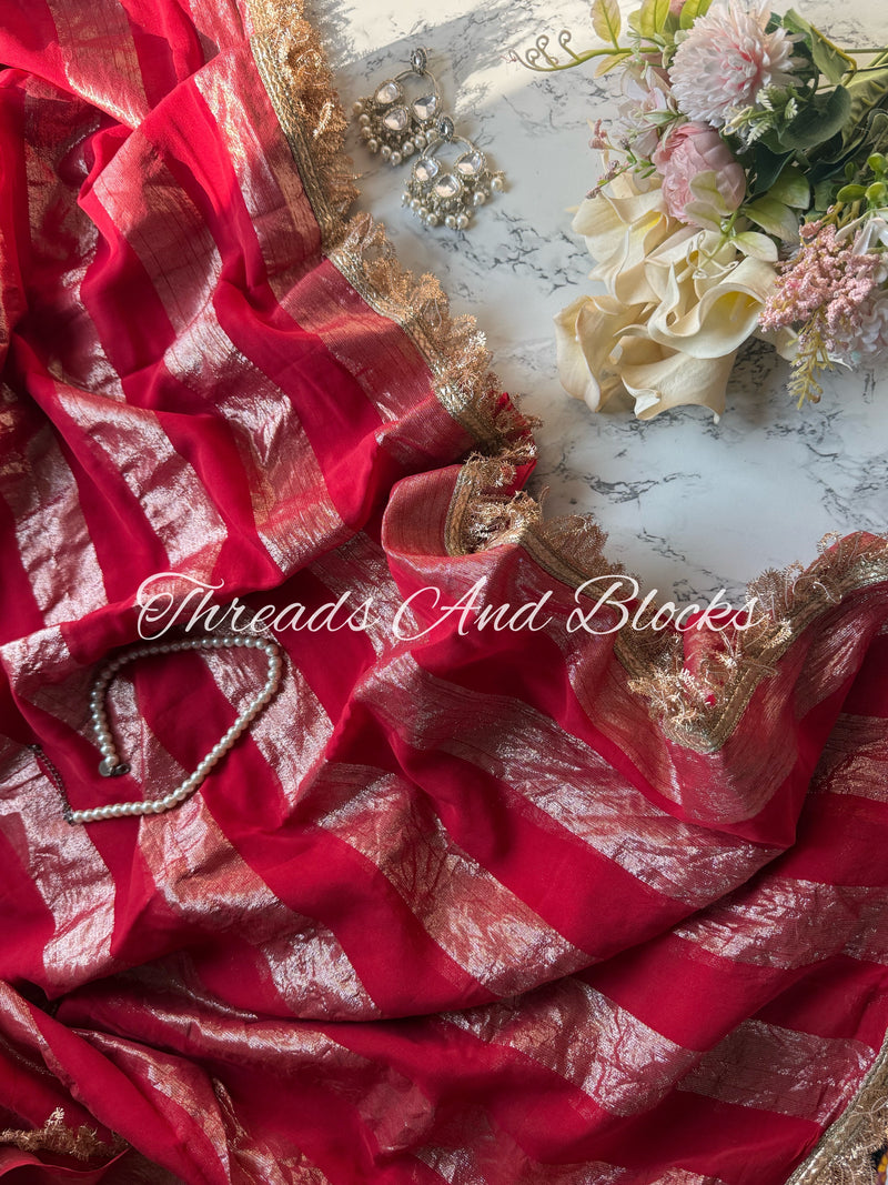 Red Organza Banarasi Saree