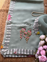 Sage Oxford Stripes Border Saree