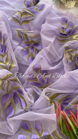 Lavender Rhapsody Hand Painted Saree