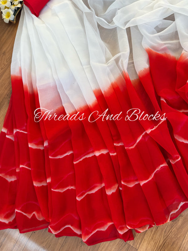 Red White Ripple Saree