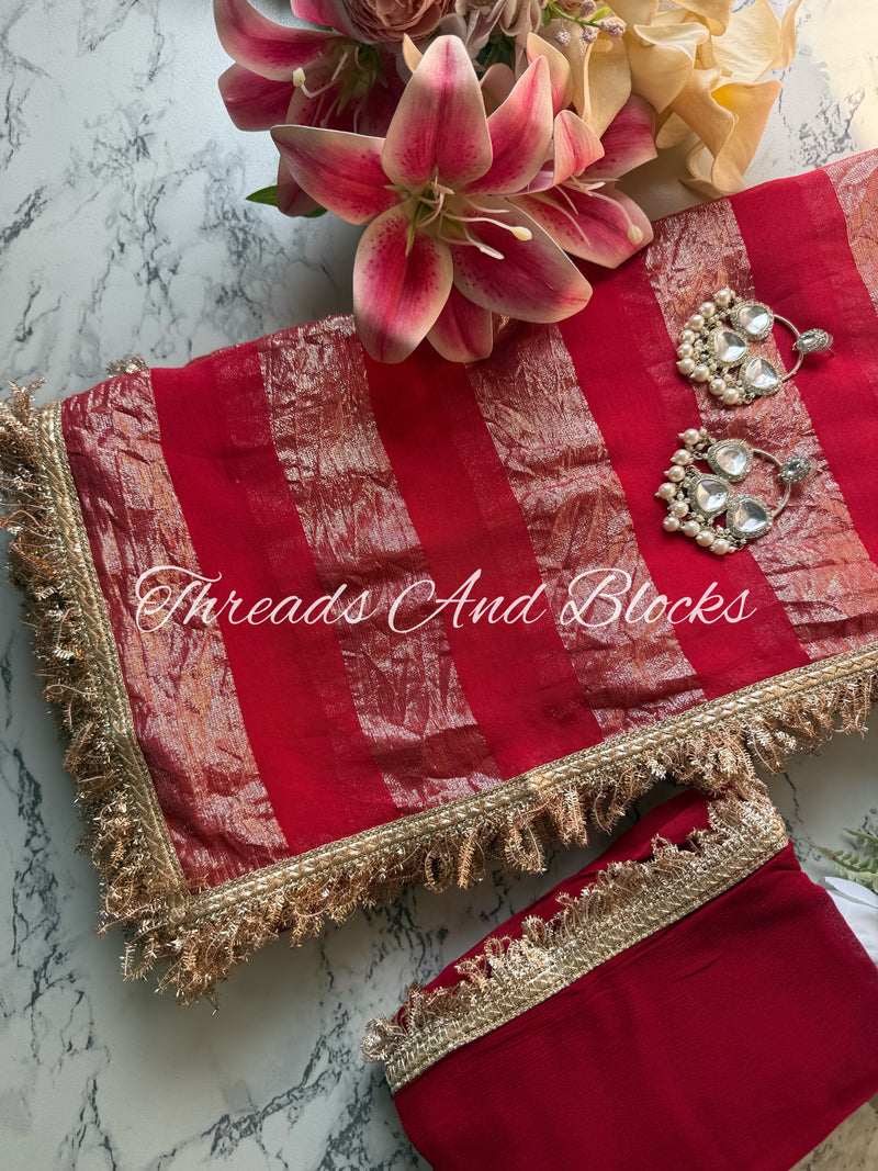 Red Organza Banarasi Saree