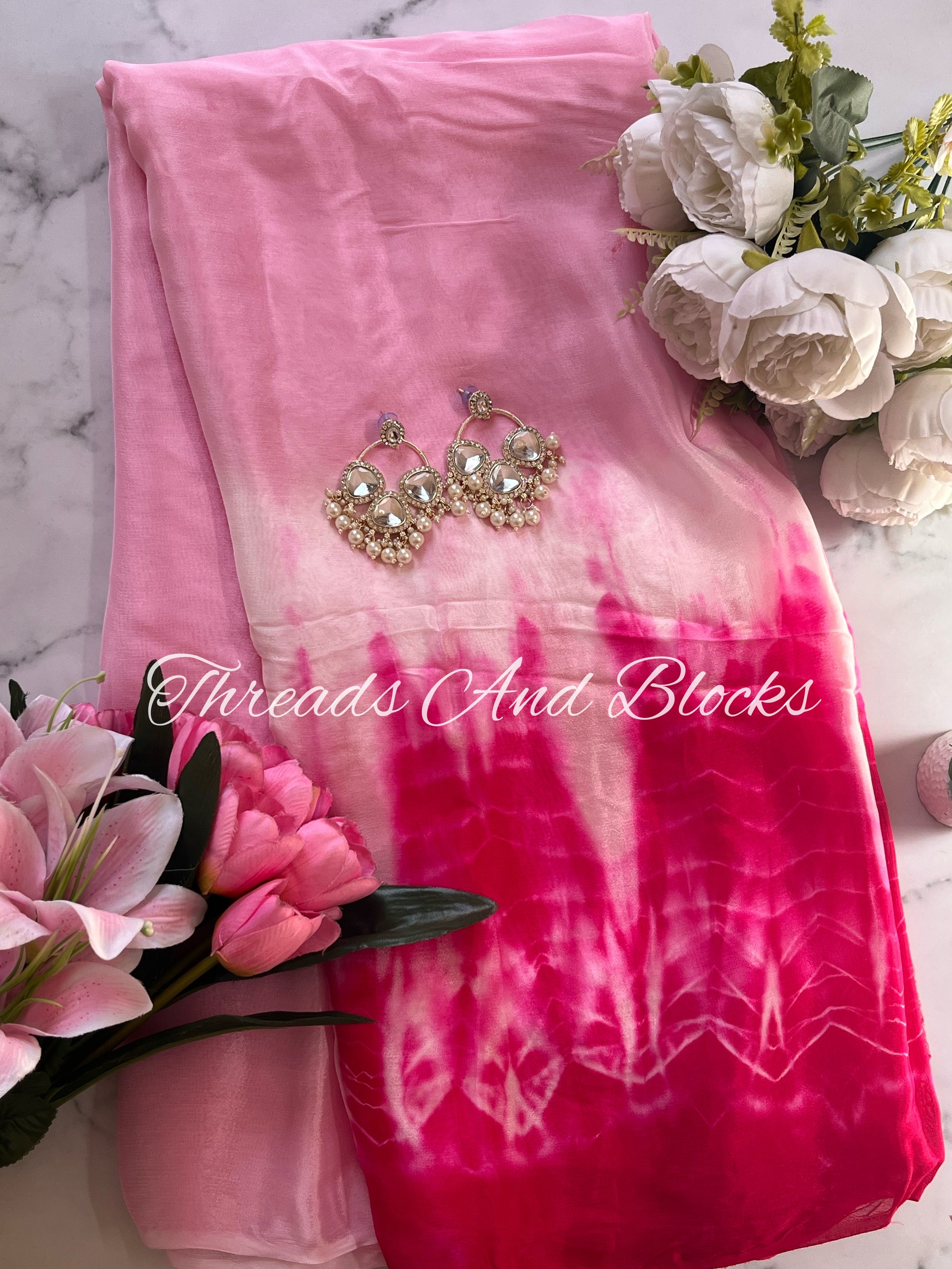 Gulabi Shibori Saree