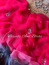 Pink Grey Black Mukaish Floral Saree