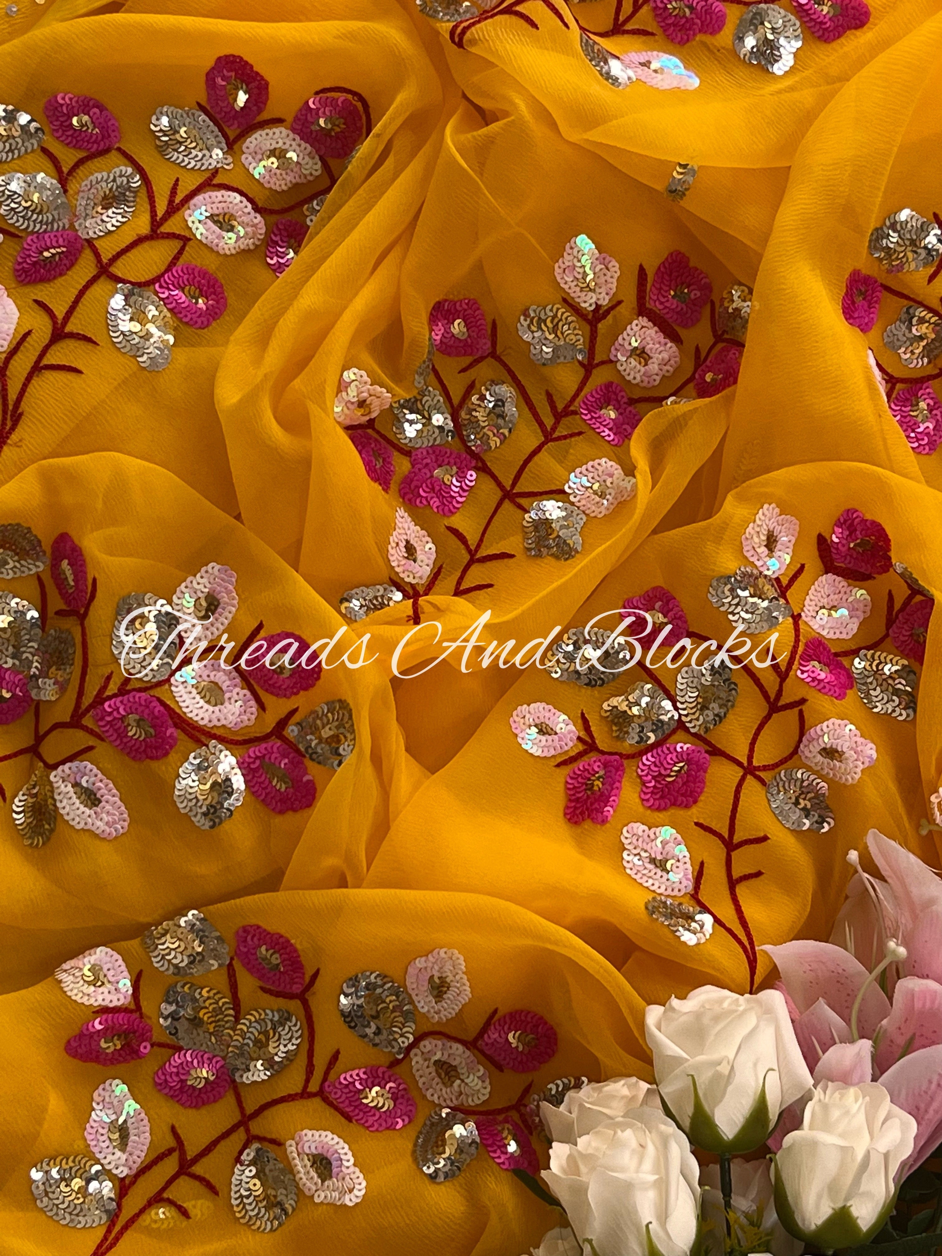 Yellow Floral Stem Saree