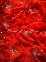 Orange Peacock Jaal Saree