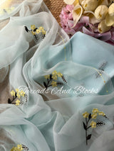 Powder Blue Resham Flower Saree