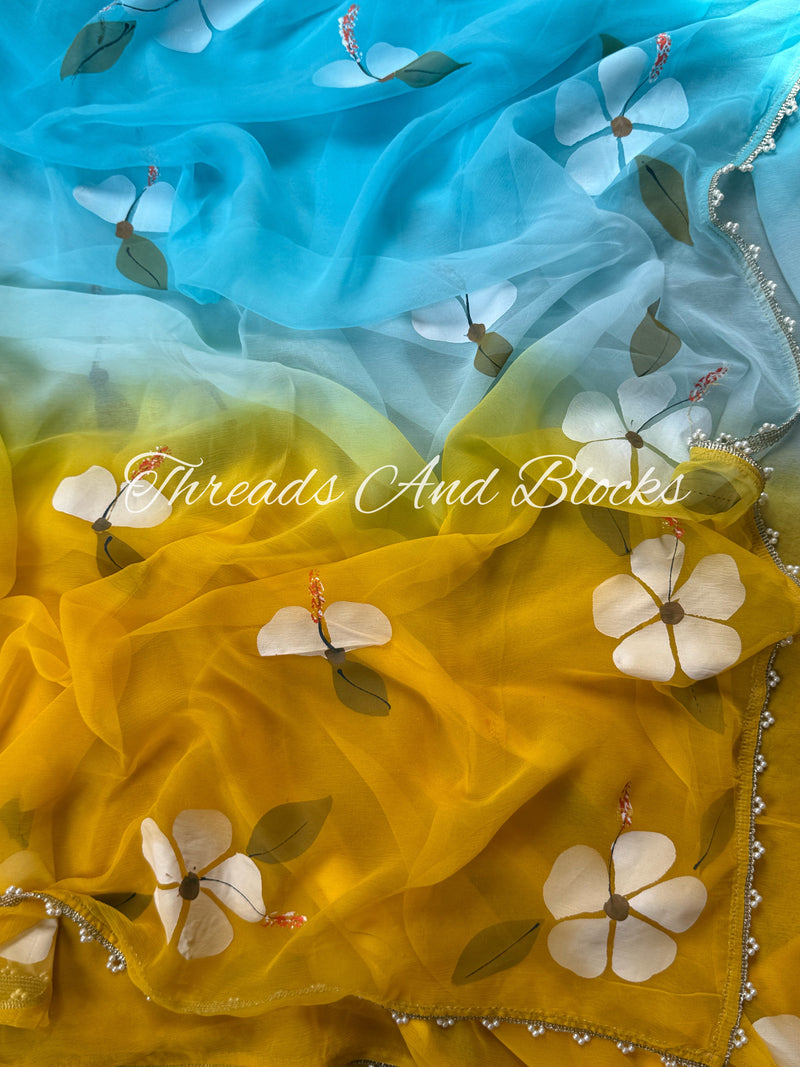 Morning Sky Hibiscus Saree
