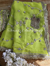 Lime Green Chaandni Gota Saree