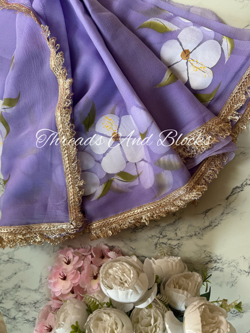 Lavender Hibiscus Saree with Border