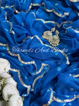 Royal Blue Bandhani with Scalloped Border