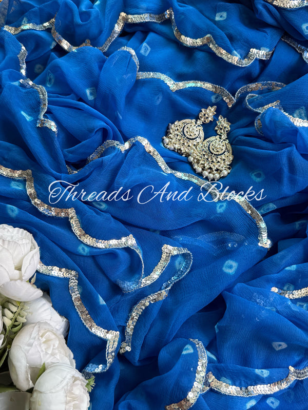 Royal Blue Bandhani with Scalloped Border