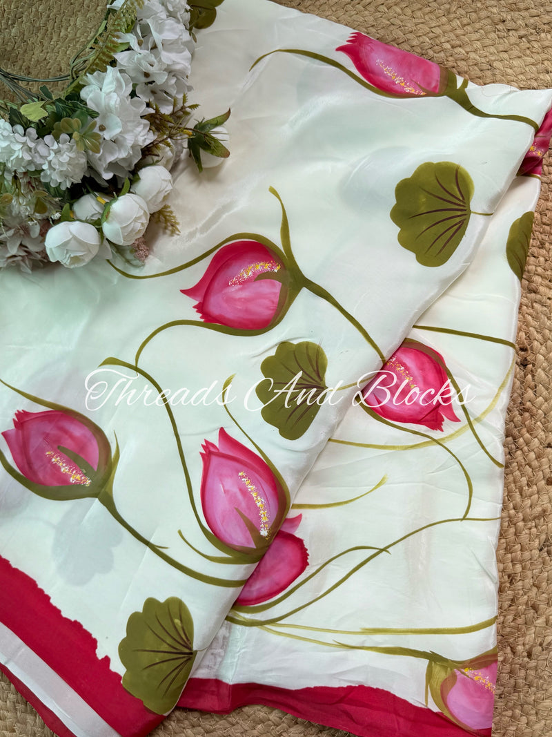 Buds of Grace Hand Painted Saree