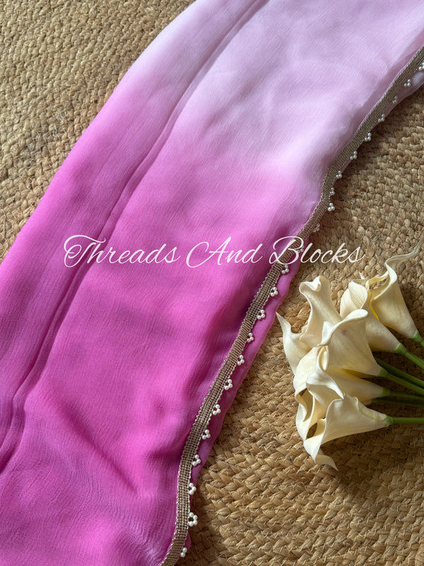Ombré Lavender Pearl Border Saree