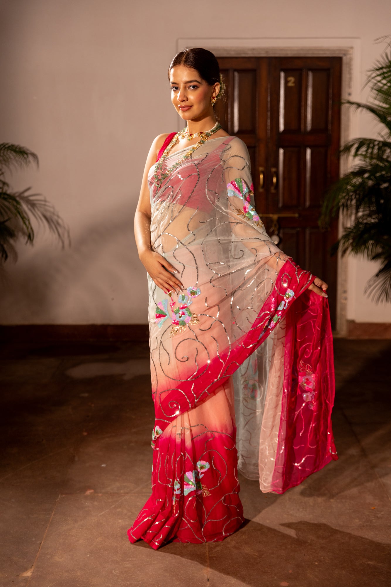 Sorbet Shaded Festive Jaal Saree