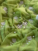 Green Glimmer Cut Daana Flower Saree
