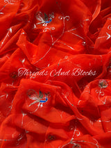 Orange Peacock Jaal Saree