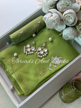 Green Glimmer Cut Daana Flower Saree