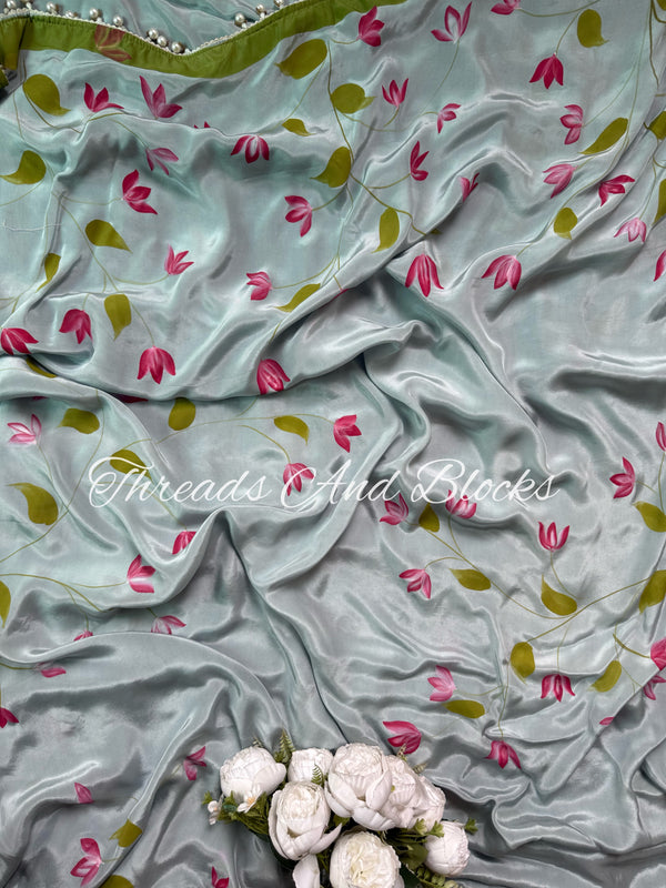 Cloud of Petals Hand Painted Crepe Saree