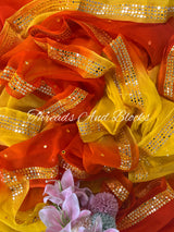 Shaded Yellow Orange Mirror Border Saree