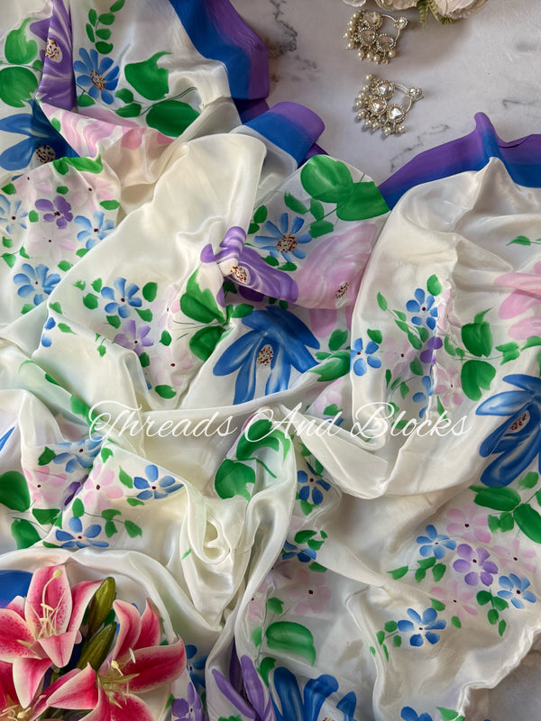 Gulbahaar Hand Painted Crepe Saree