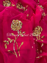 Fuchsia Long Stem Rose Saree