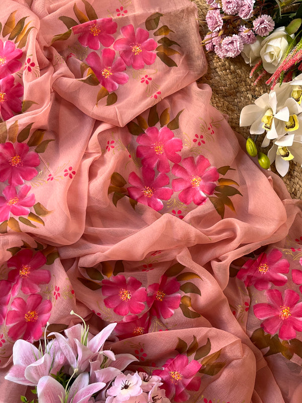 Nude Pink Poppy Cluster Saree