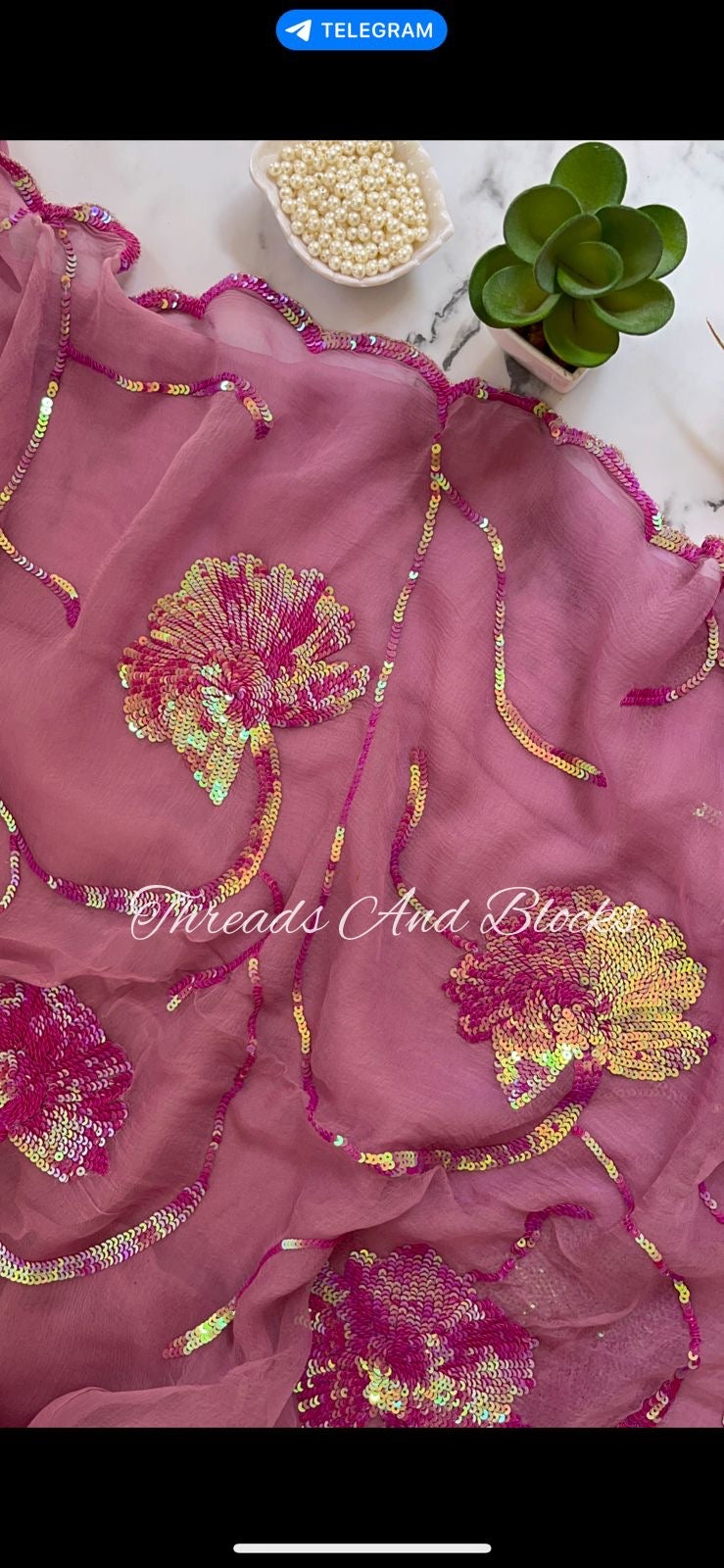 Mauve Sequin Floral Border Saree