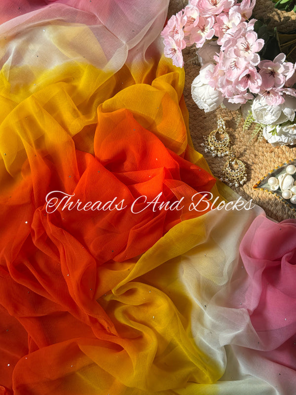 Winter Sunrise Mukaish Saree