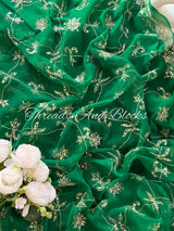 Bottle Green Mughal Jharokha Jaal Saree