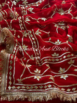 Red Kachi Patti Kiran Border Saree