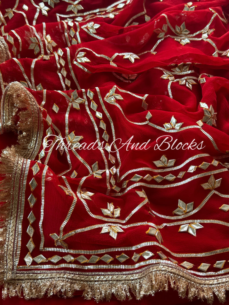 Red Kachi Patti Kiran Border Saree