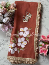 Caramel Brown Hibiscus Saree