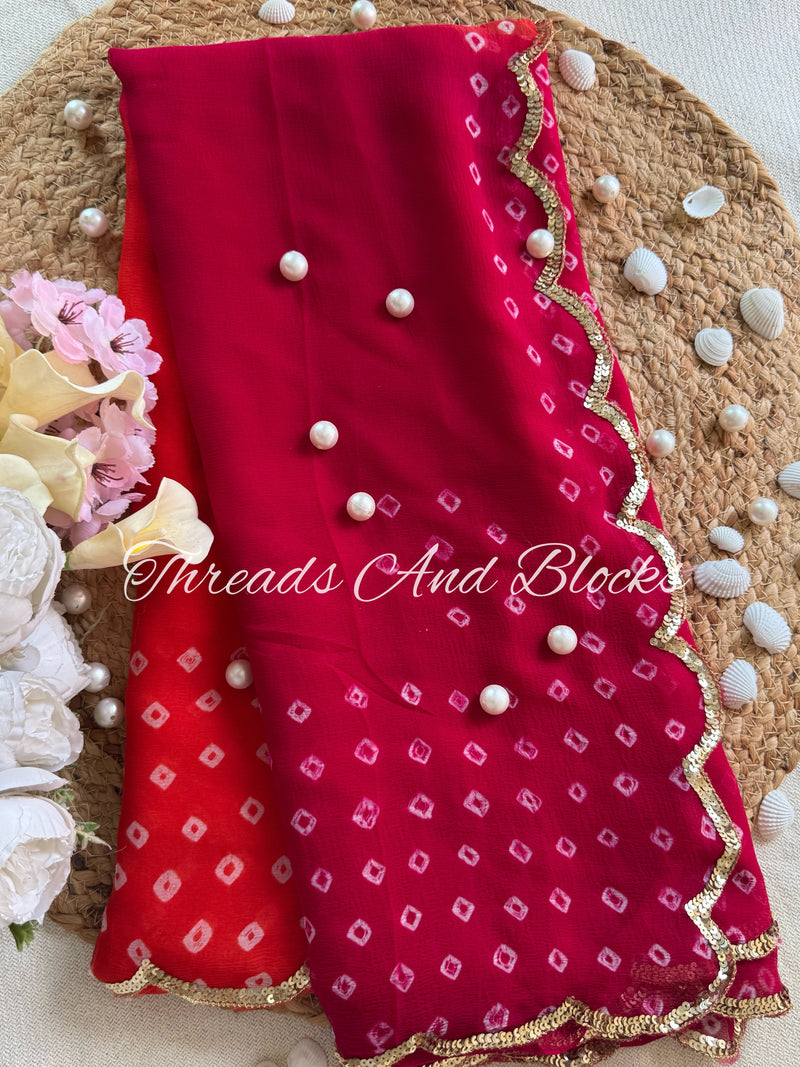Citrus Berry Bandhani with Scalloped Border