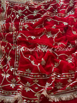 Red Kachi Patti Kiran Border Saree