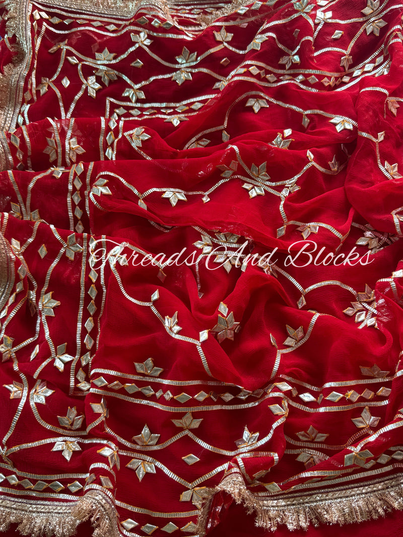 Red Kachi Patti Kiran Border Saree