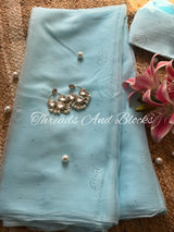 Sky Blue Mukaish Paisley Saree