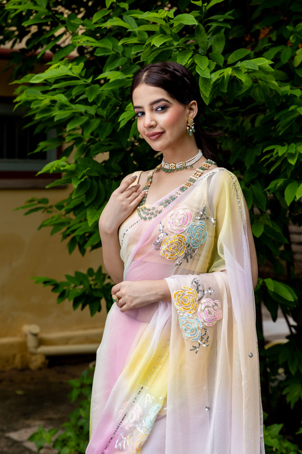 Candyfloss Rose Cluster Saree