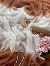 White Shaded Border Chiffon Saree