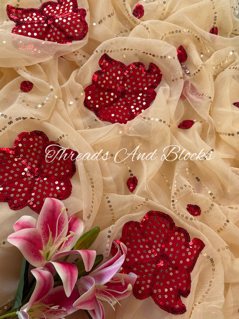 Beige Gold Appliqué Work Saree