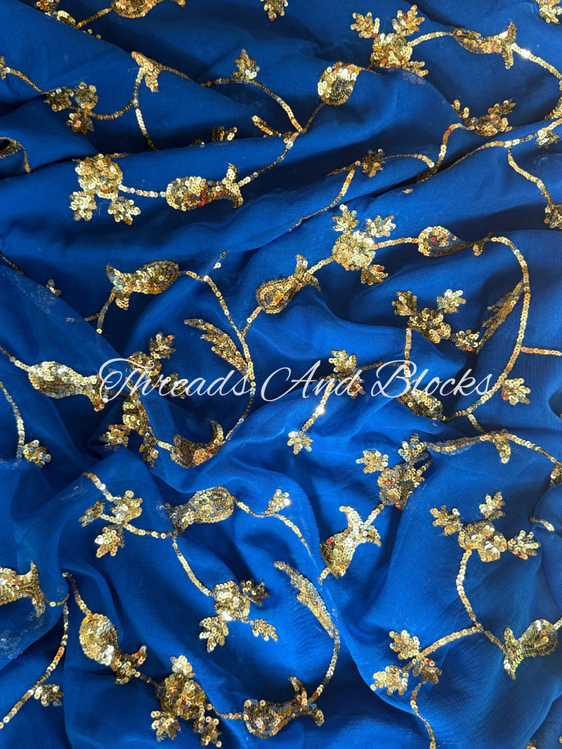 Royal Blue Sequin Jaal Saree
