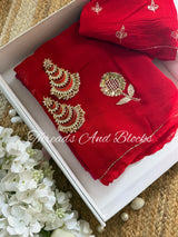 Red Rani Floral Cutwork Buta Saree