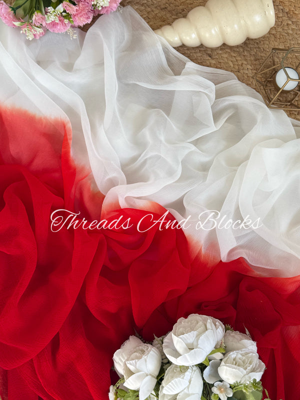 Red White Shaded Chiffon Saree