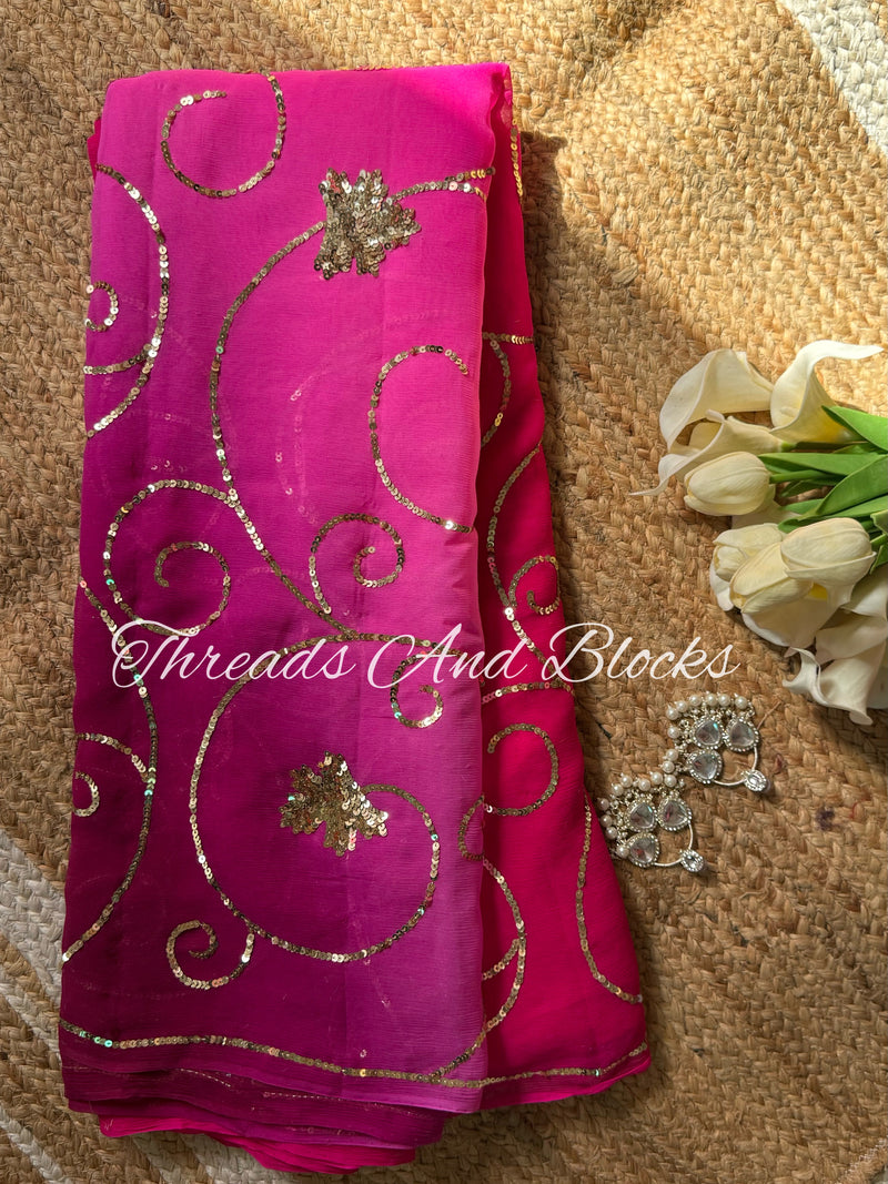 Berry Toned Gold Leaf Jaal Saree
