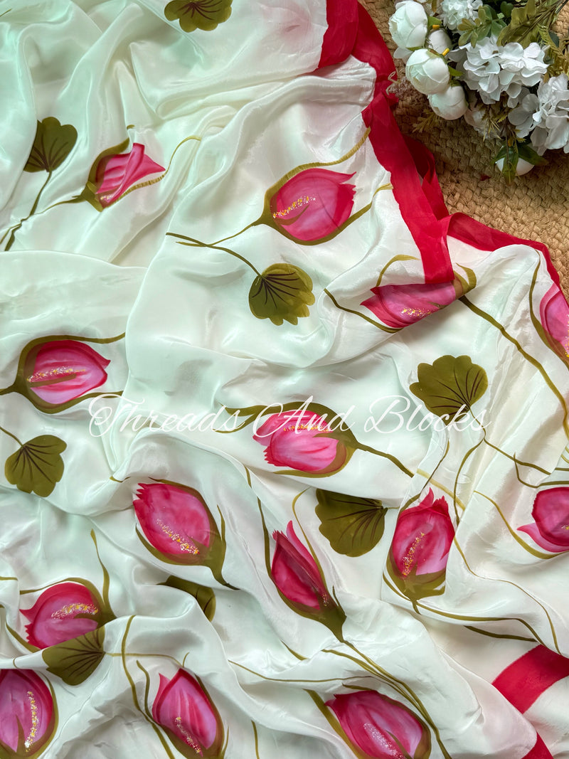 Buds of Grace Hand Painted Saree