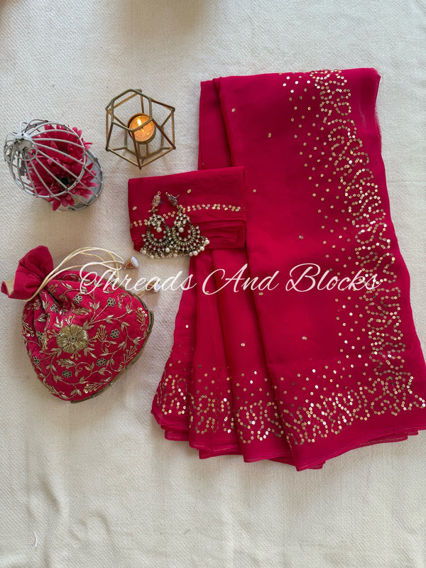 Organza Mesh Sprinkle Border Saree