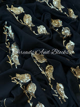 Black Chirpy Birds Chiffon Saree
